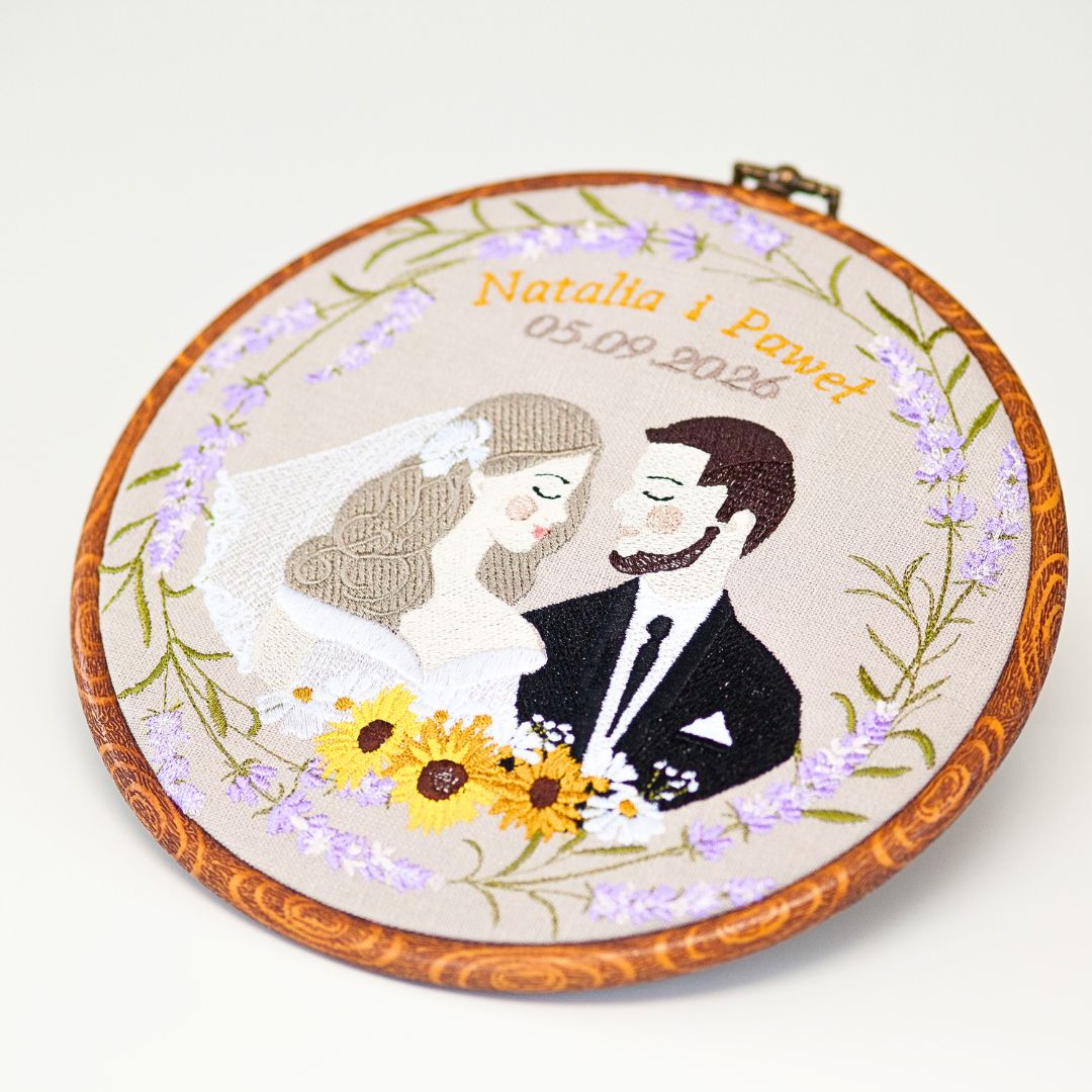Haft ślubny w tamborku 20 cm, indywidualna pamiątka ślubna 40 - obrazek 5