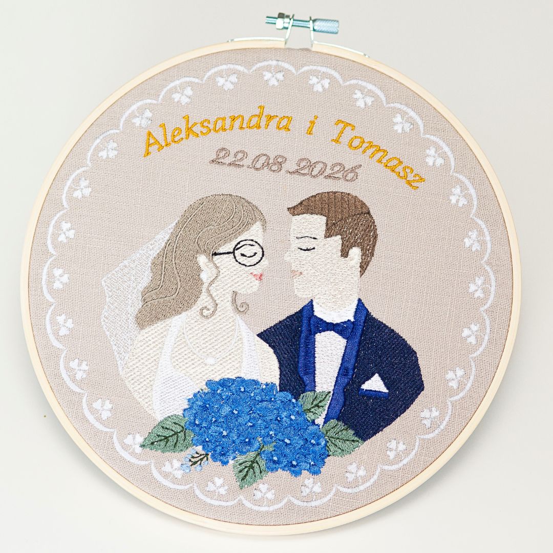 Haft ślubny w tamborku 20 cm, indywidualna pamiątka ślubna 41