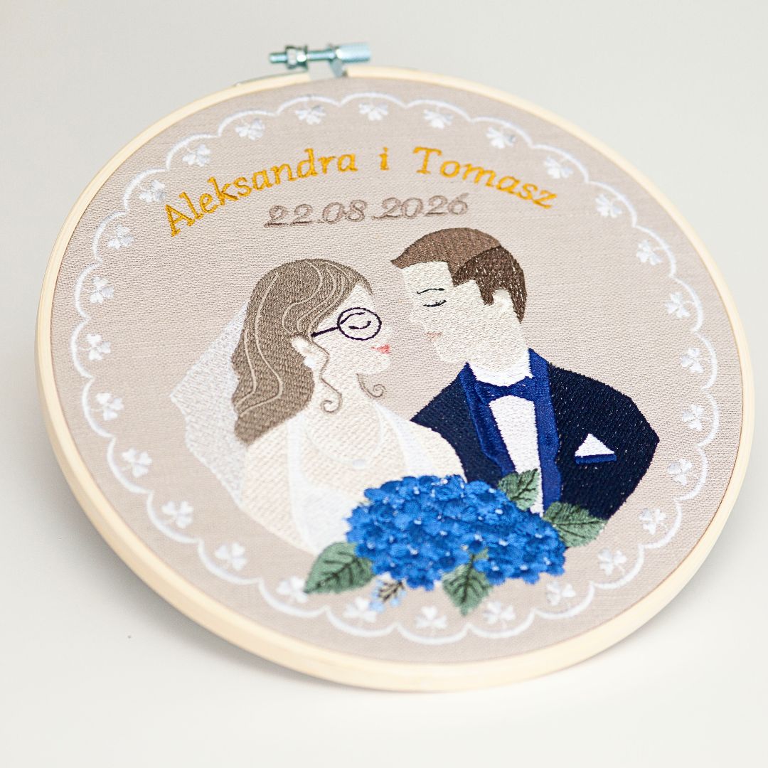 Haft ślubny w tamborku 20 cm, indywidualna pamiątka ślubna 41