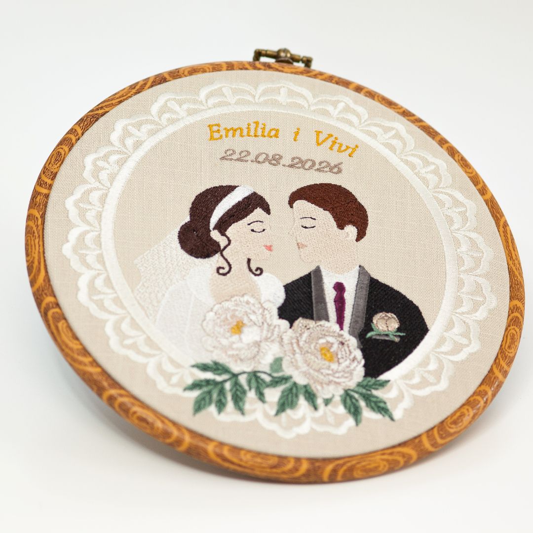 Haft ślubny w tamborku 20 cm, indywidualna pamiątka ślubna 45