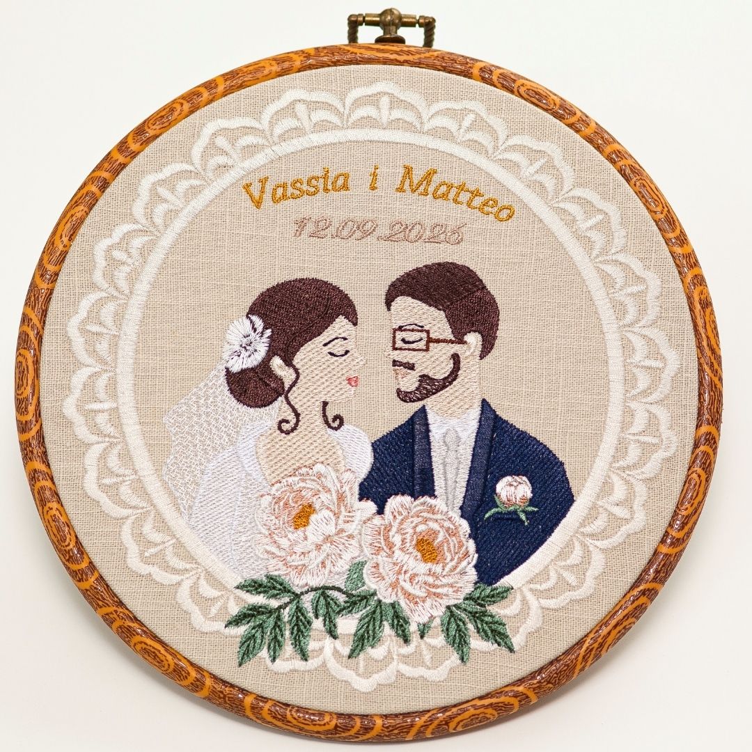 Haft ślubny w tamborku 20 cm, indywidualna pamiątka ślubna 45