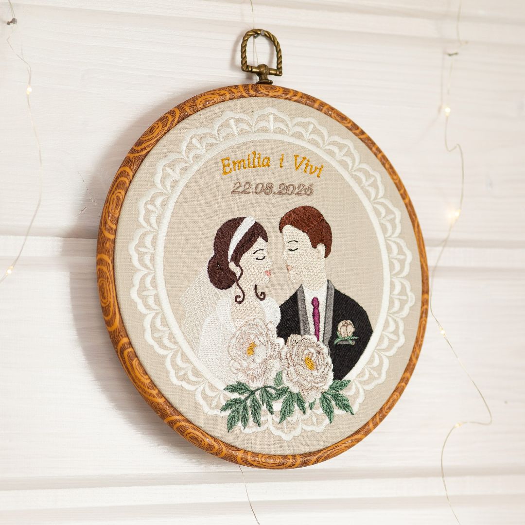 Haft ślubny w tamborku 20 cm, indywidualna pamiątka ślubna 45