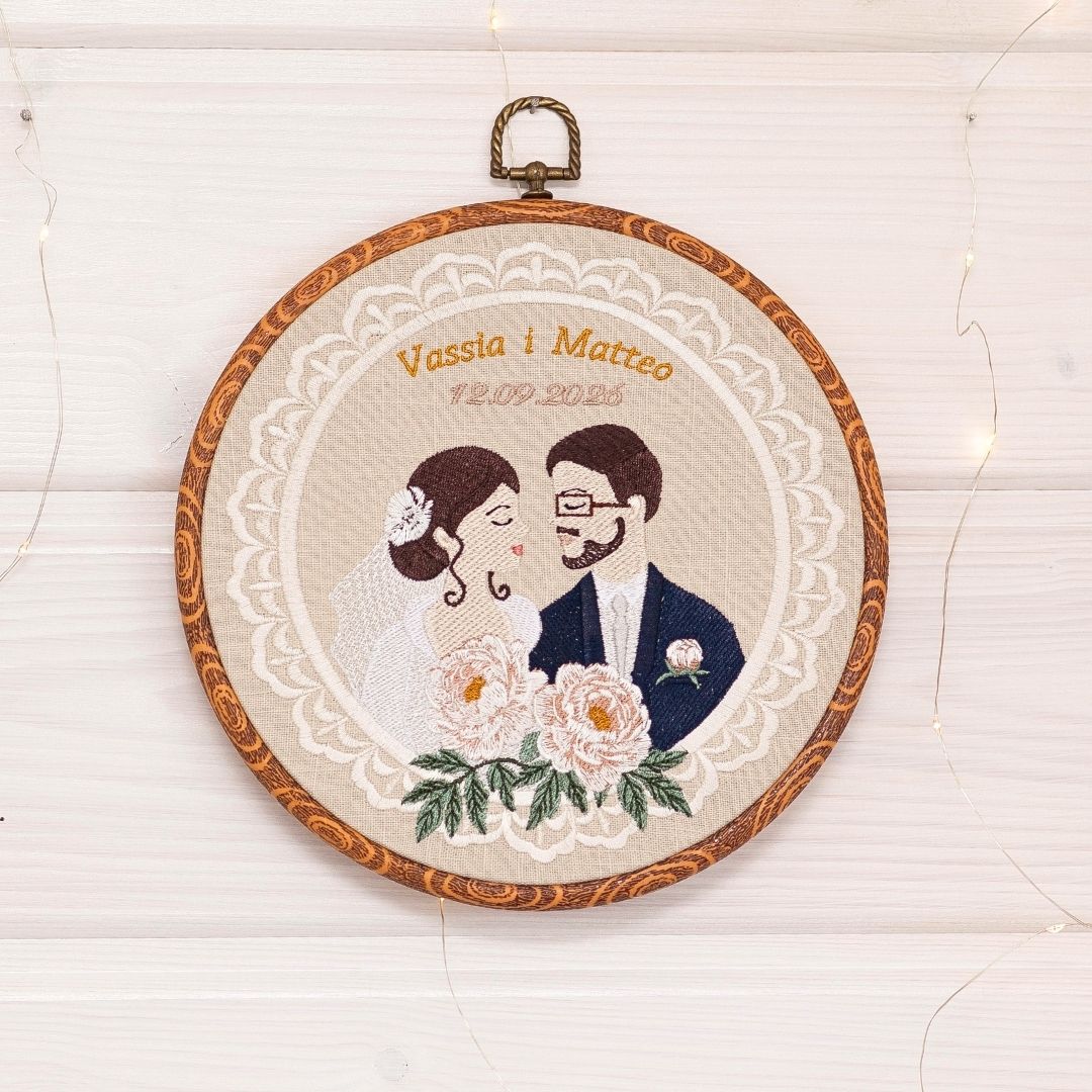 Haft ślubny w tamborku 20 cm, indywidualna pamiątka ślubna 45