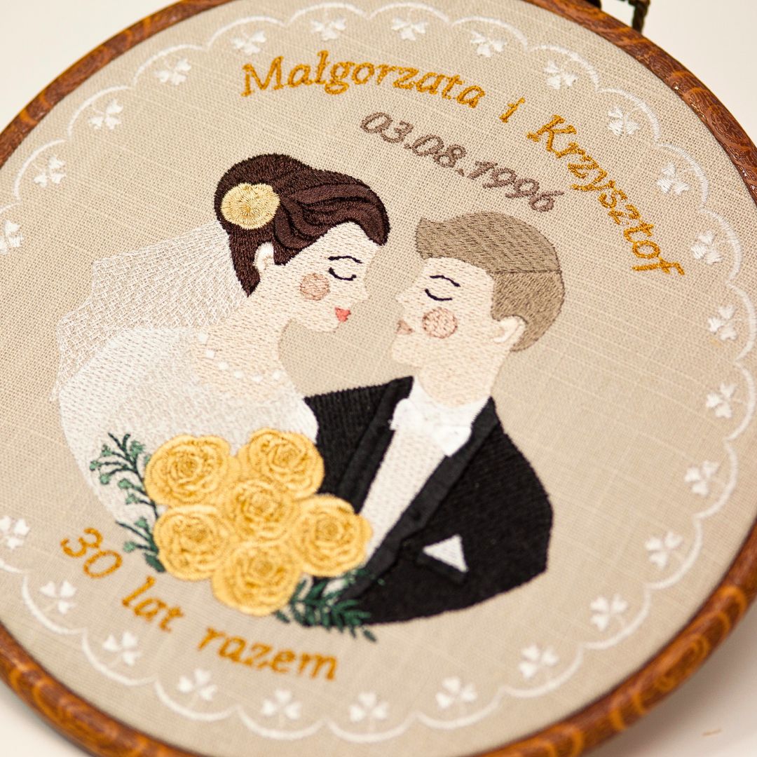 Haft ślubny w tamborku 20 cm, indywidualna pamiątka ślubna, podziękowania ślubne 49