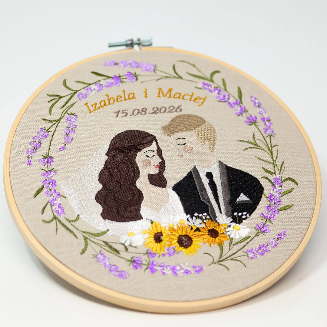 Haft ślubny w tamborku 23 cm, indywidualna pamiątka ślubna 48
