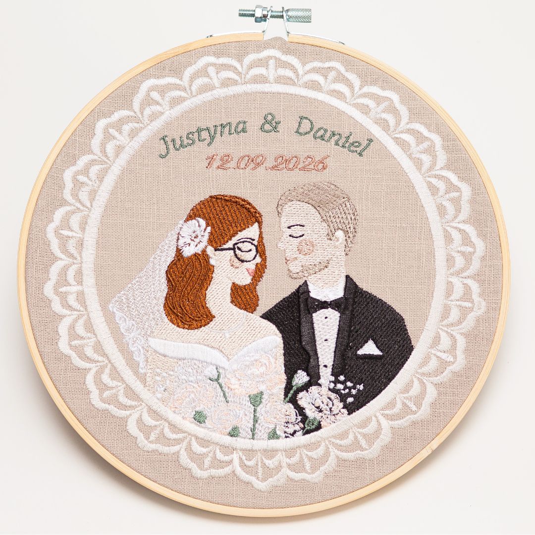 Haft ślubny w tamborku 20 cm, indywidualna pamiątka ślubna, rocznicowa 63