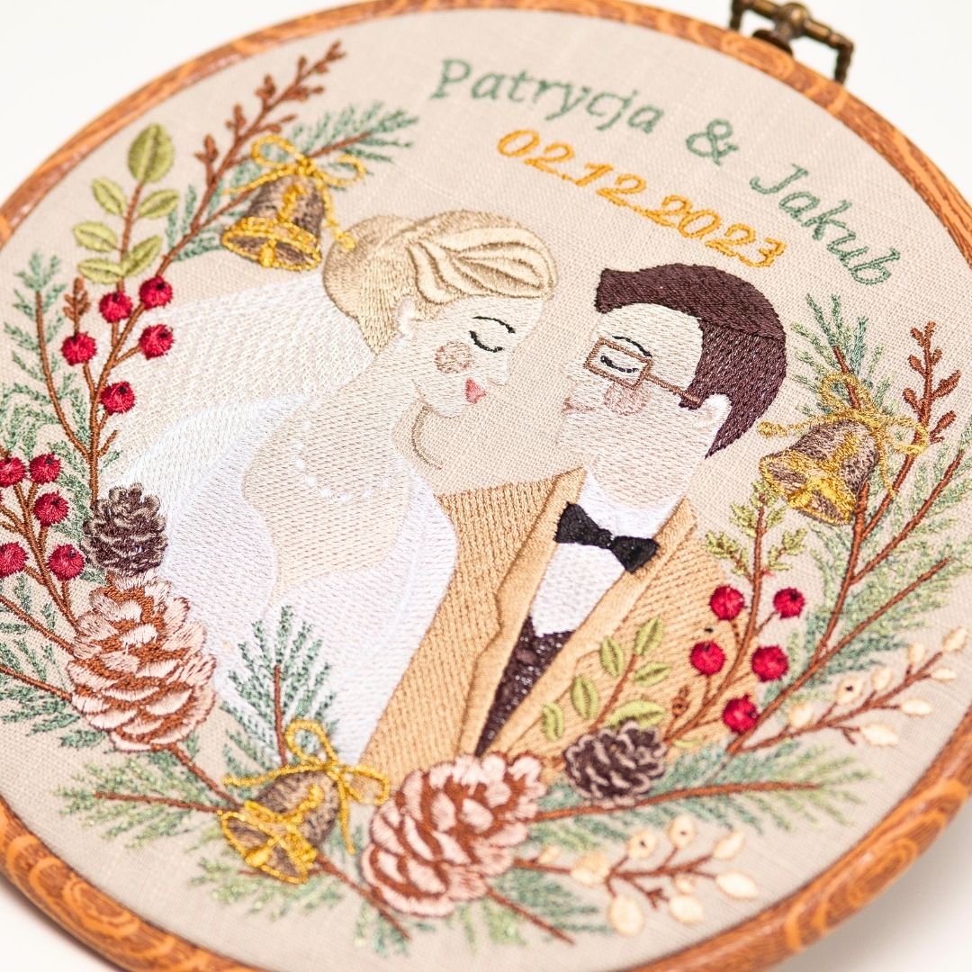 Haft ślubny w tamborku 20 cm, indywidualna pamiątka ślubna, rocznicowa 67