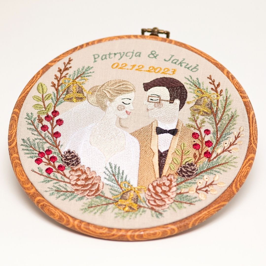 Haft ślubny w tamborku 20 cm, indywidualna pamiątka ślubna, rocznicowa 67