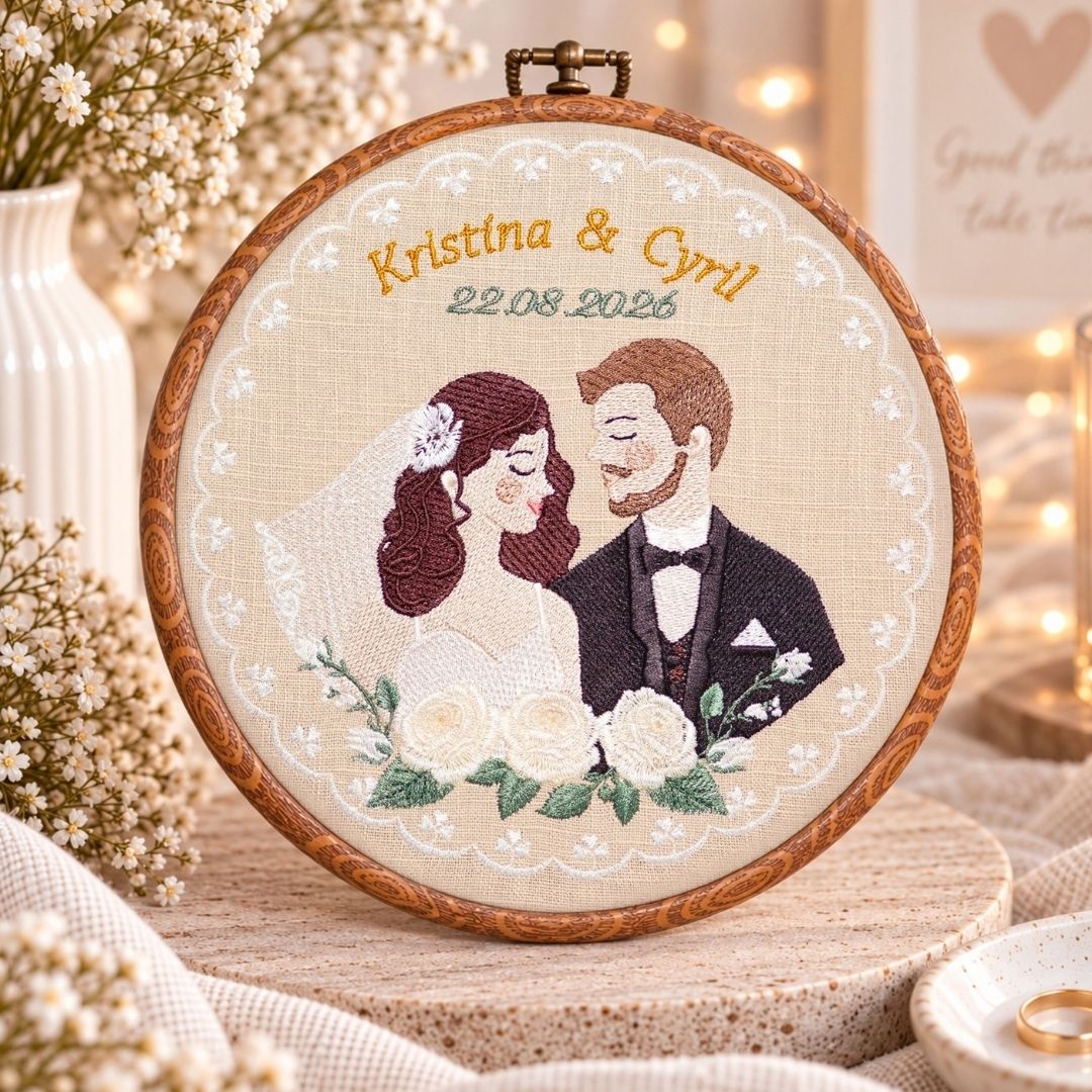 Haft ślubny w tamborku 20 cm, indywidualna pamiątka ślubna, rocznicowa 72