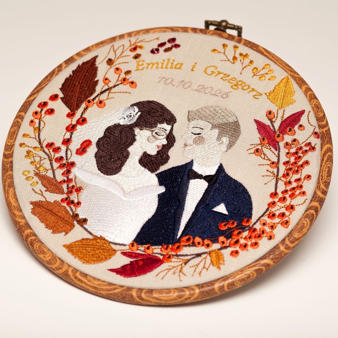 Haft ślubny w tamborku 20 cm, personalizowana pamiątka ślubna 75