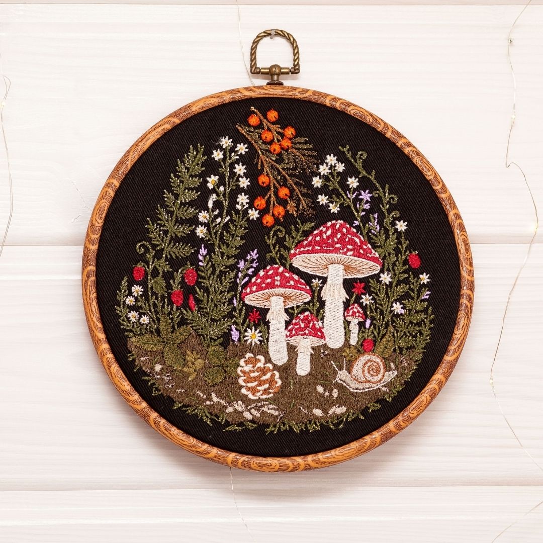 Jesienne muchomory, haft w tamborku 20 cm