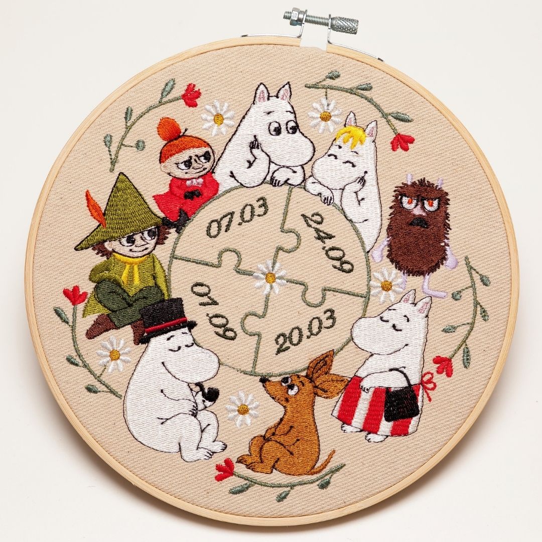 Muminki - urodzinki Twojej Rodzinki- haft w tamborku 20 cm